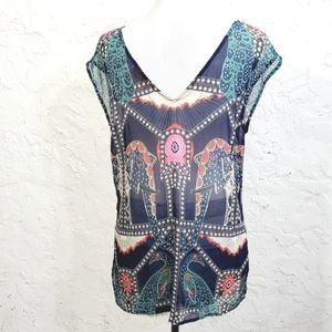 Mara Hoffman sheer elephant high low short sleeve blouse shirt size  small
